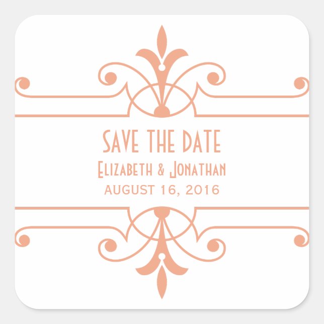Orange v2 Fancy Ornamental Save the Date Stickers (Front)
