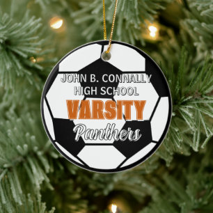 Orange Varsity Soccer Custom High School Christmas Ceramic Ornament