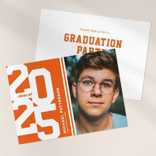 Orange Varsity Sport Photo Graduation Party Invitation