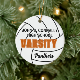 Orange Varsity Volleyball Photo Back Christmas Ceramic Ornament