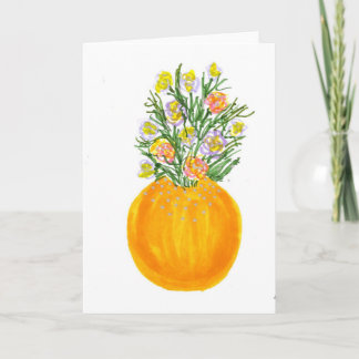 Orange Vase and Flowers Card