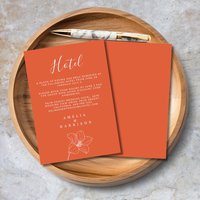 Orange Verona Sunset Floral Wedding Hotel Enclosure Card (Orange Verona Sunset Floral Wedding Hotel Enclosure Card with Hotel Details, Couple Names.)
