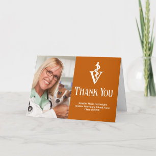 Orange Veterinary School Graduation Photo Custom Thank You Card