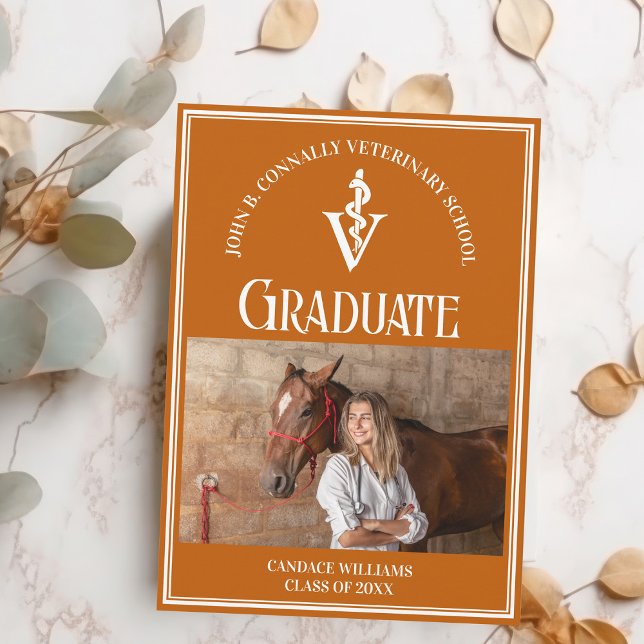 Orange Veterinary School Photo Custom Graduation Announcement (Creator Uploaded)