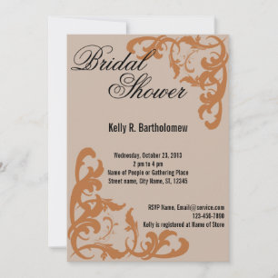 Orange Victorian Flourish Filigree Bridal Shower Invitation