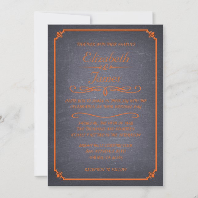 Orange Vintage Chalkboard Wedding Invitations (Front)