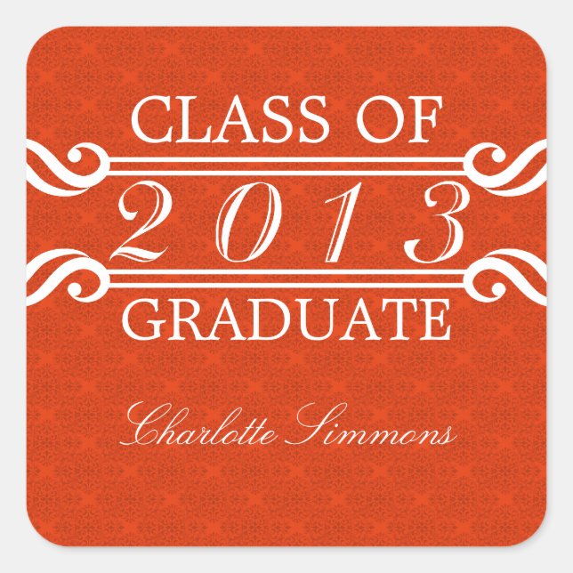Orange Vintage Damask 2013 Graduation Stickers (Front)