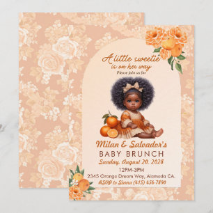 Orange Vintage Floral Ethnic Baby Girl Baby Shower Announcement