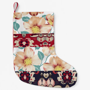 Orange vintage flowers with seamless paisley borde small christmas stocking