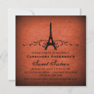 Orange Vintage French Flourish Sweet 16 Invite
