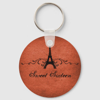 Orange Vintage French Flourish Sweet 16 Keychain