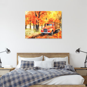 Orange Vintage Pickup Truck in Autumn 32x24 Canvas Print