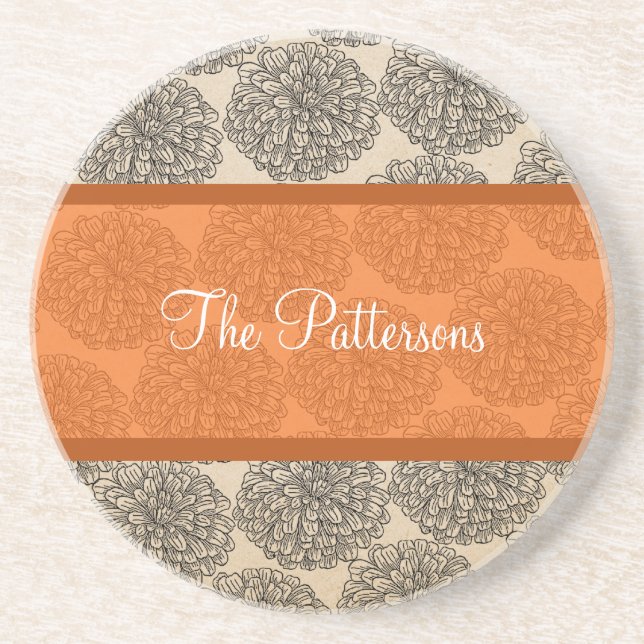 Orange Vintage Zinnia Coaster (Front)