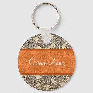 Orange Vintage Zinnia Keychain