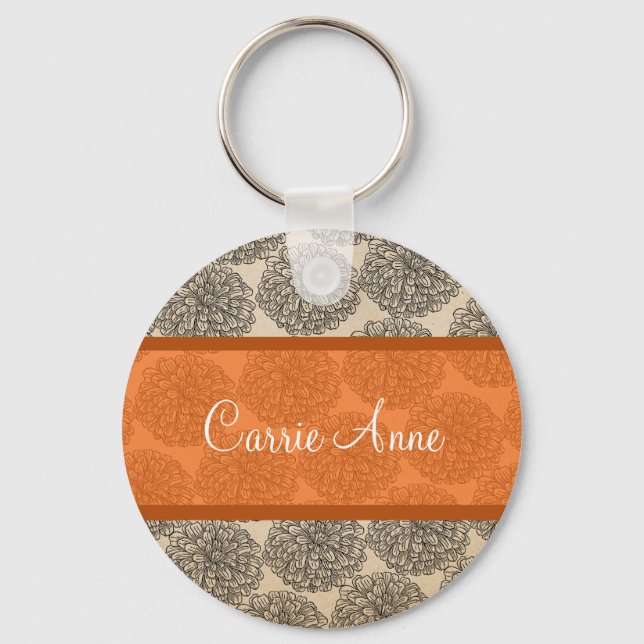 Orange Vintage Zinnia Keychain (Front)