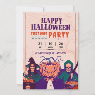 Orange Violet Green Happy Halloween Costume Party Invitation