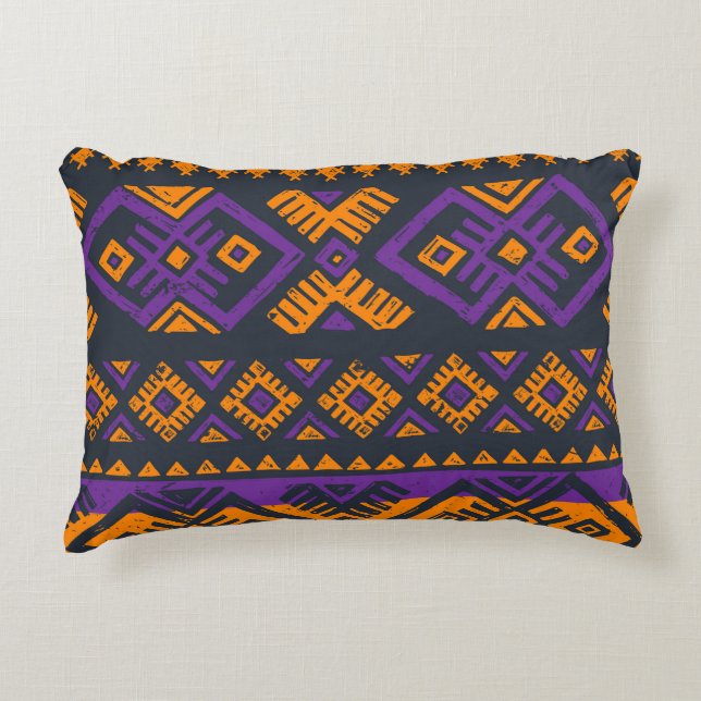 Orange, violet tribal geometric seamless pattern. decorative cushion (Front)