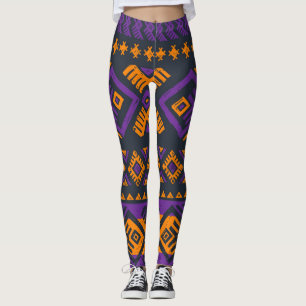 Orange, violet tribal geometric seamless pattern. leggings