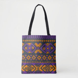 Orange, violet tribal geometric seamless pattern. tote bag