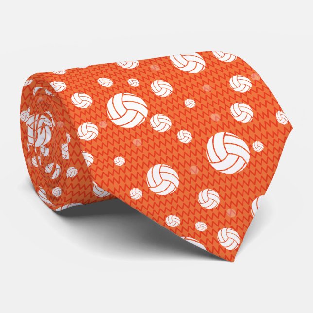 Orange Volleyball Chevron Patterned Tie (Rolled)