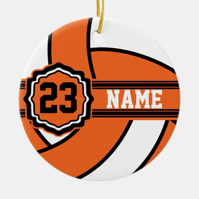 Orange Volleyball | DIY Name and Number Ceramic Tree Decoration (Front)