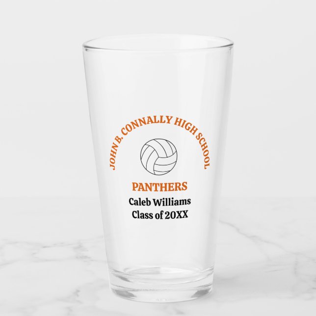 Orange Volleyball Player Personalised Team Glass (Front)