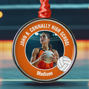 Orange Volleyball Player Photo Christmas Gift Metal Ornament