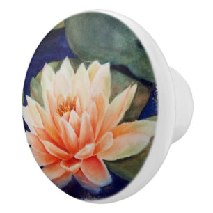 ORANGE WATER LILY CERAMIC KNOB