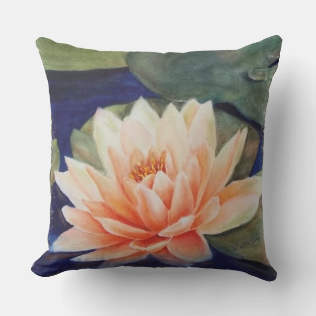 ORANGE WATER LILY FLOWER ON GREEN LILY PADS PATIO CUSHION (Front)