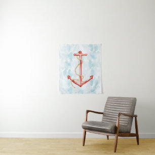 Orange Watercolor Anchor Tapestry