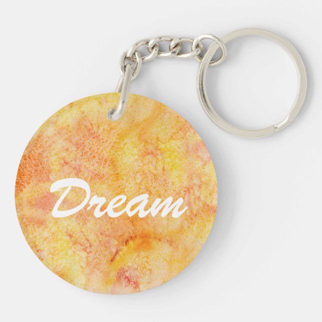Orange Watercolor Background Key Ring (Back)