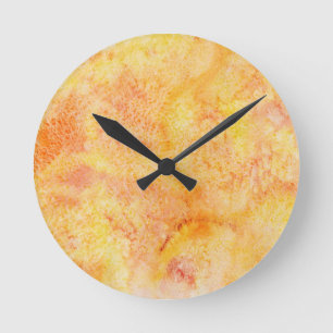 Orange Watercolor Background Round Clock