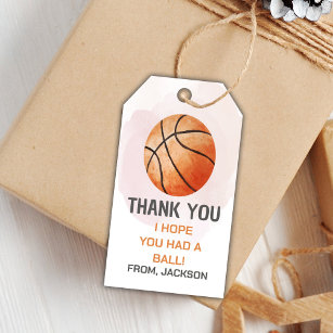 Orange Watercolor Basketball Birthday Gift Tags