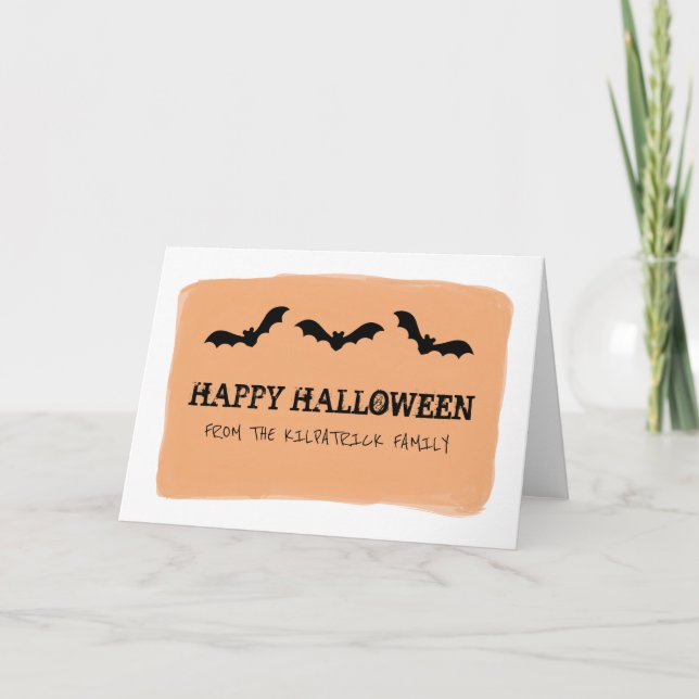 Orange Watercolor Bats Halloween Greeting Card (Front)