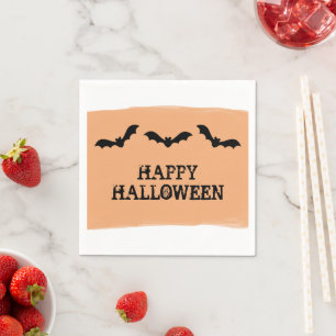 Orange Watercolor Bats Halloween Paper Napkins