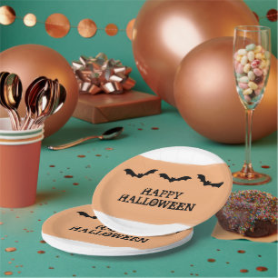 Orange Watercolor Bats Halloween Paper Plates