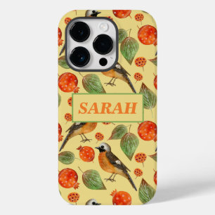 Orange Watercolor Birds and pomegranate Pattern Case-Mate iPhone 14 Pro Case