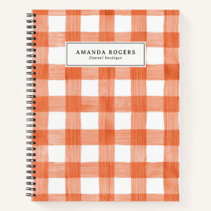 Orange Watercolor Buffalo Plaid Farmhouse custom Notebook