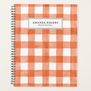 Orange Watercolor Buffalo Plaid Personalised Planner