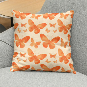 Orange Watercolor Butterflies  Cushion