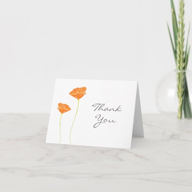 Orange Watercolor California Poppies Thank You Card (Front)