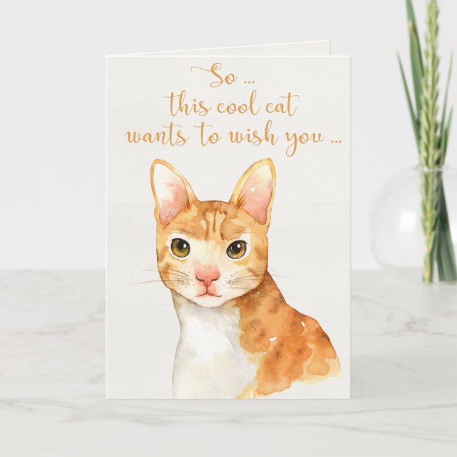 Orange Watercolor Cat - Happy Birthday Card (Front)