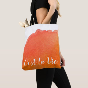Orange watercolor C'est La Vie French quote chic Tote Bag