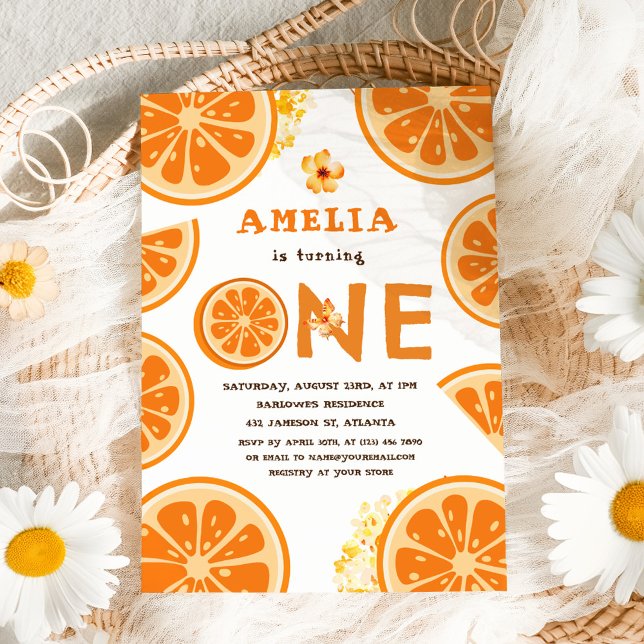 Orange Watercolor Citrus Baby First Birthday Invitation (Orange Watercolor Citrus Baby First Birthday Invitation)