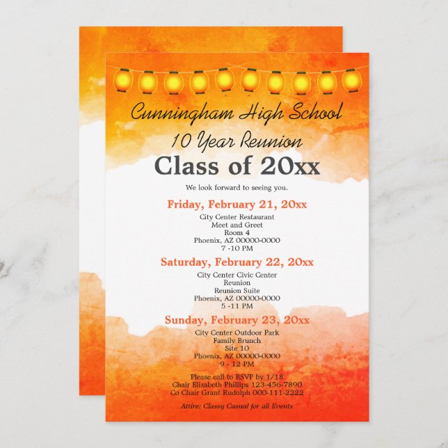 Orange Watercolor Class Reunion Template (Front/Back)
