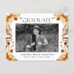 Orange Watercolor Crystal Photo Graduation Party Invitation Postcard