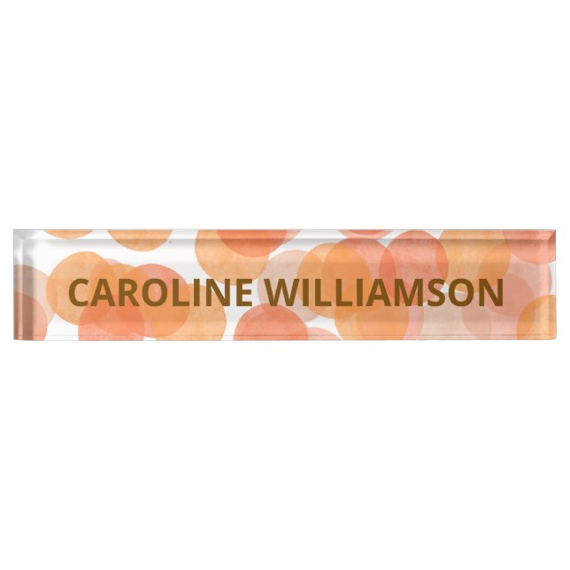 Orange Watercolor Dots Modern Custom Business Nameplate (Front)