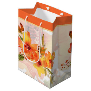 Orange watercolor fall floral medium gift bag
