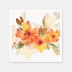 Orange watercolor fall floral   napkin