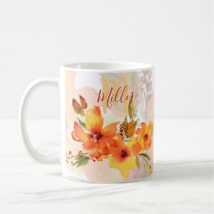 Orange watercolor fall floral personalised coffee mug